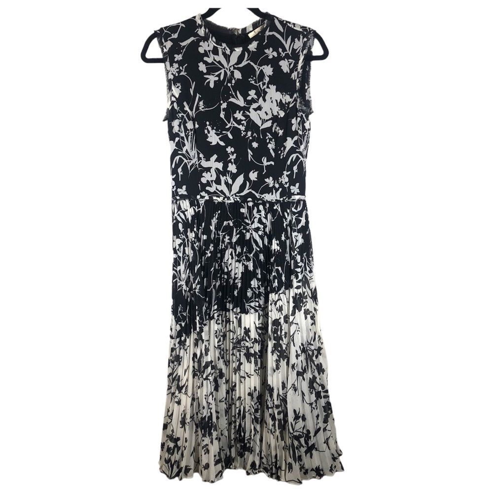 Jason Wu Collection Floral Crinkle Chiffon Midi Dress Sleeveless Pleated Size 4